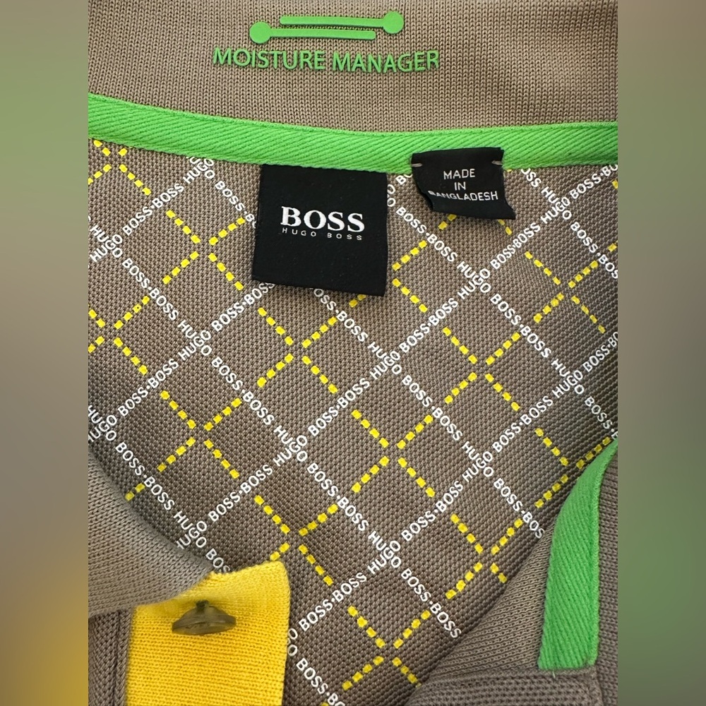 Hugo Boss Men's Olive Army Green Half Sleeve Polo with Yellow Accents (Size XL) - Picture 3 of 5